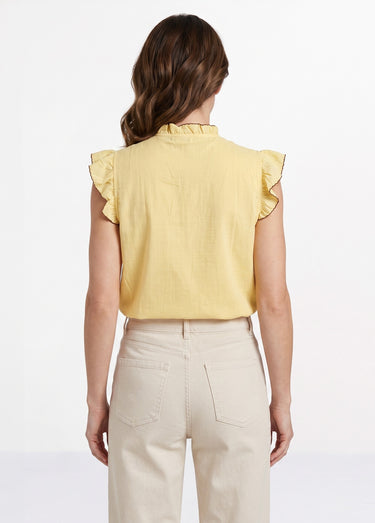 Blouse à sequins et broderies et volants Jaune