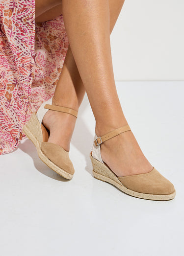 Espadrilles compensées cuir semelles corde Beige