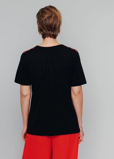 T-shirt long manches courtes brodé Noir