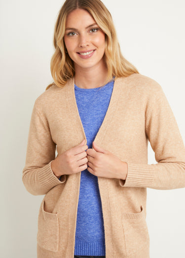 Gilet chiné long bord à bord avec laine Sable