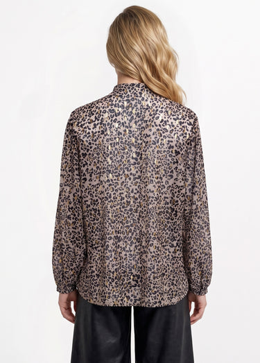 Tunique évasée voile imprimé léopard brillant Noir/Beige