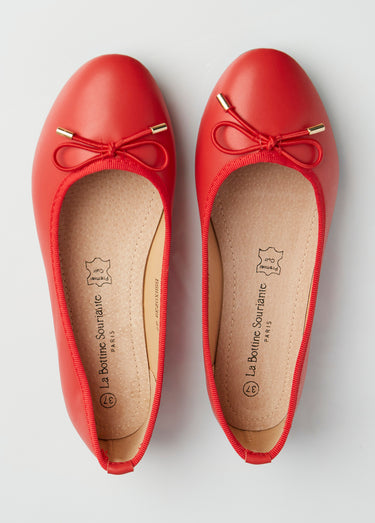 Ballerines talon plat et petit noeud Rouge