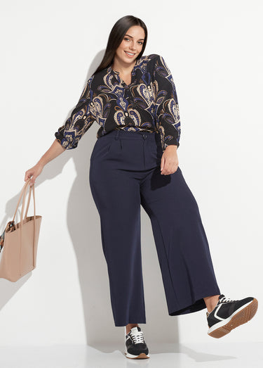 Pantalon en twill léger coupe large Marine