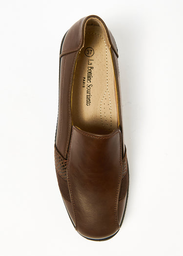 Derbies mix matières et talon compensé Marron
