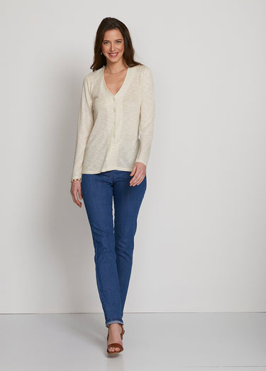 Gilet court boutonné maille irisée Beige Nacre