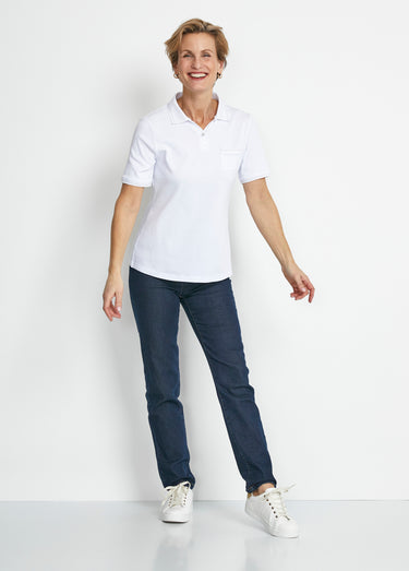 Tee-shirt col polo court maille Blanc