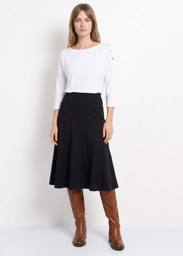 Jupe longue évasée tissu extensible Noir