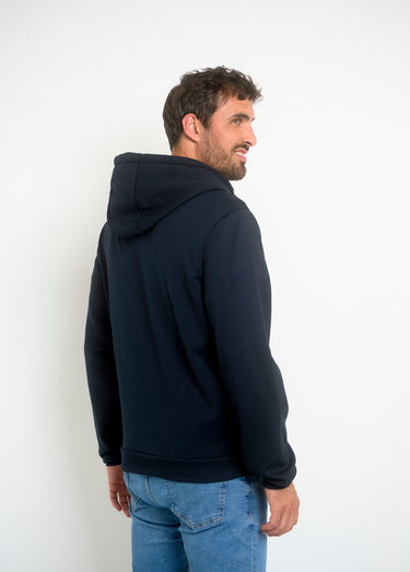 Sweat à capuche zippé poche kangourou Marine / Blanc