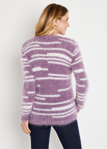 Pull maille douce effet poilu Parme/Ecru