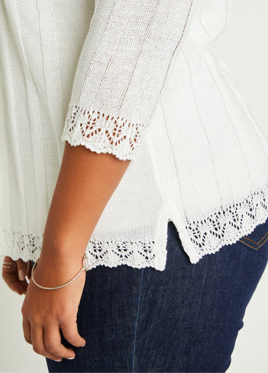 Cardigan boutonnée long ajouré Blanc