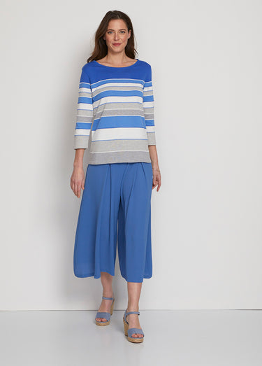 Pull maille jacquard fantaisie Raye Bleu