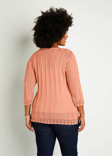 Cardigan boutonnée long ajouré Abricot