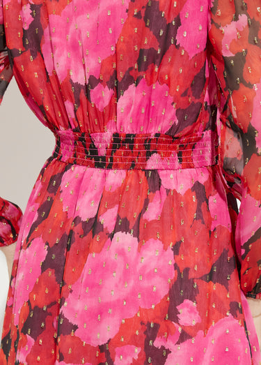 Robe cache-coeur courte voile imprimé motifs dorés Rouge/Noir