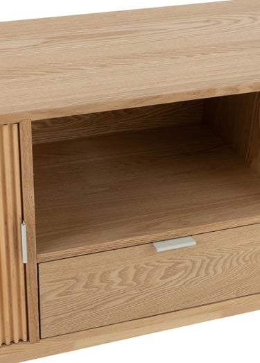 Commode en pin avec 2 portes rainurées Naturel