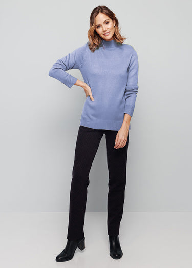 Pull col montant maille épaisse Bleu