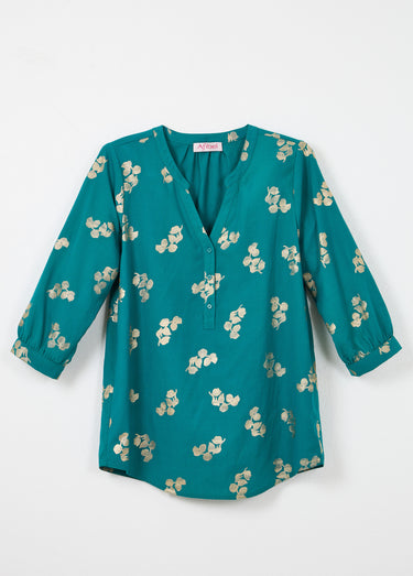 Tunique boutonnée ample longue manches 3/4 Vert