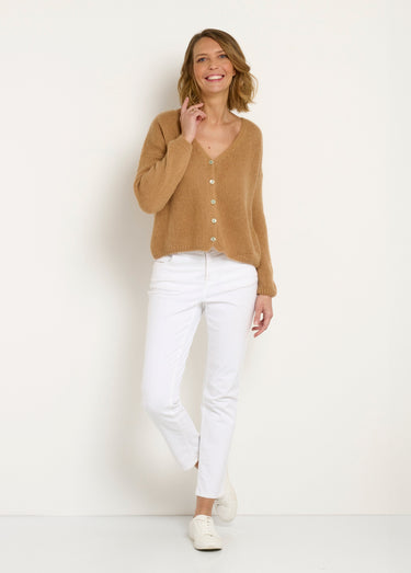 Gilet chaud en mohair avec col V Camel