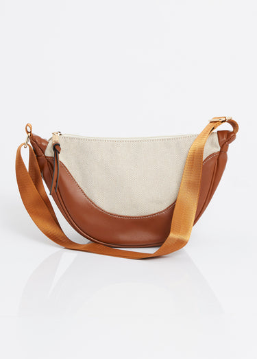 Sac demi lune toile et simili cuir Camel