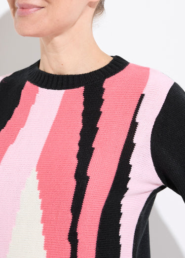 Pull chaud col rond jacquard graphique Noir/Rose