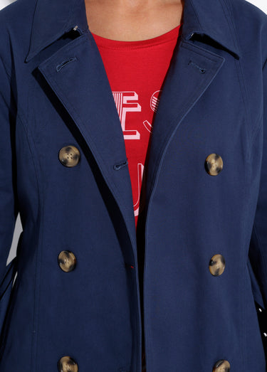 Trench court double boutonnage uni col pointu Bleu Marine
