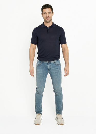 Polo en maille fine, manches courtes Marine