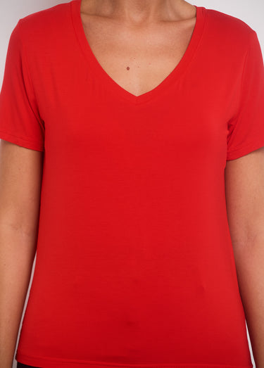 T-shirt fluide col V manches courtes Rouge