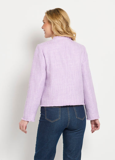Veste sans col boutonnée courte tissu natté uni Parme