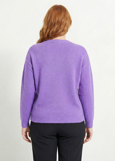 Pull doux col rond avec strass et sequins Violet