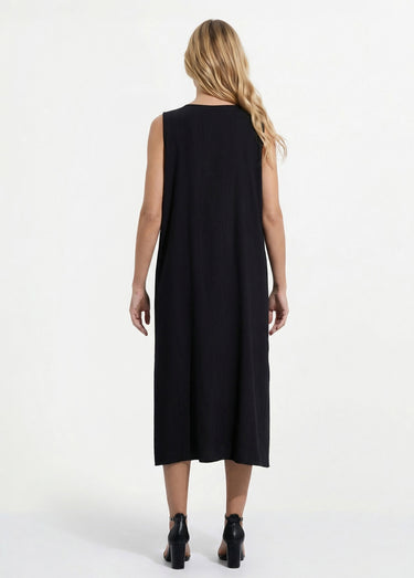 Robe longue sans manches bretelles bijou Noir