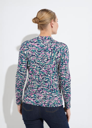 Sous-pull imprimé col montant manches longues Marine/Rose