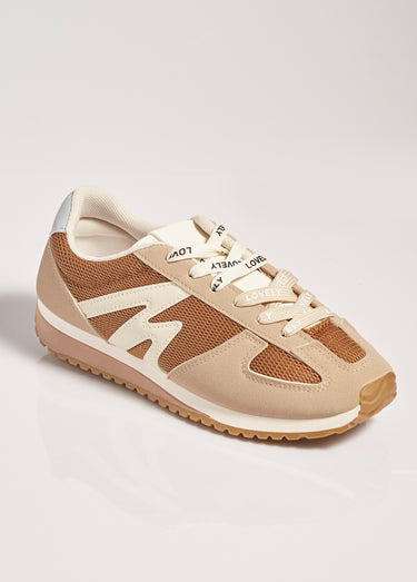 Sneakers multimatières + 2 paires lacets Beige