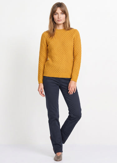 Pull chaud court col montant maille épaisse Curry