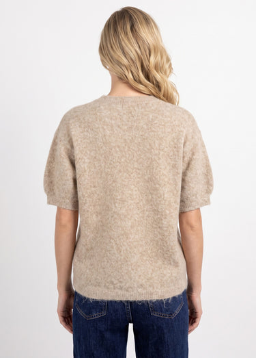 Pull manches courtes doux avec laine Beige
