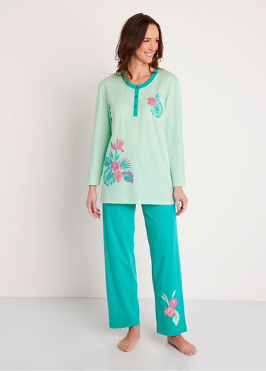 Pyjama boutonné coton motif exotique Imprime Tropical
