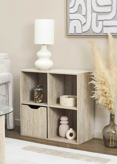 Meuble rangement 4 cases, effet pierre Blanc/Beige