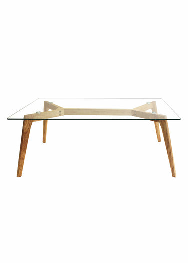 Table basse rectangle, plateau en verre Transparent / Marron
