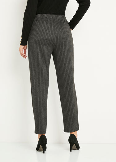 Pantalon droit taille élastiquée maille stretch Gris Raye