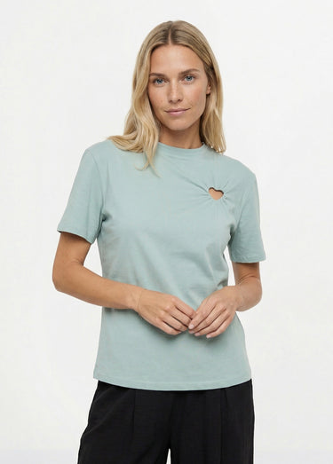 T-shirt col rond, motif cœur tissu évidé Vert