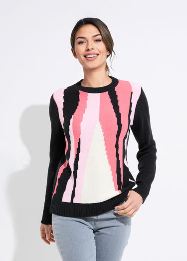 Pull chaud col rond jacquard graphique Noir/Rose