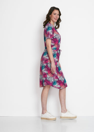 Robe courte droite taille élastiquée Vert/Fuchsia