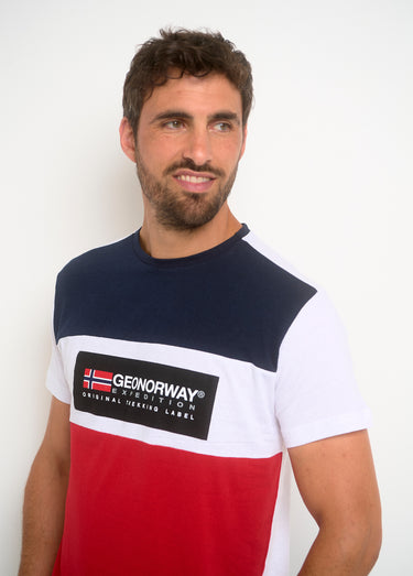 T-shirt tricolore logo poitrine Blanc