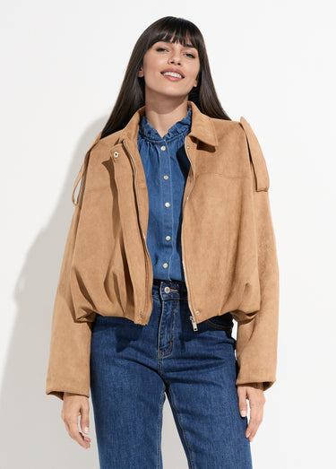 Veste suédine taille resserrée, oversize Camel