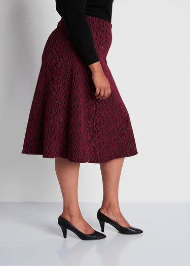 Jupe longue évasée maille jacquard Bordeaux Zebre