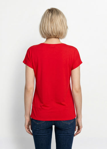 T-shirt court extensible dentelle Rouge