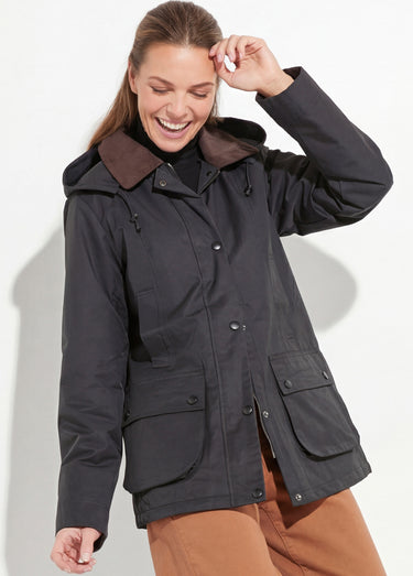 Veste déperlante courte avec col velours Noir/Chocolat
