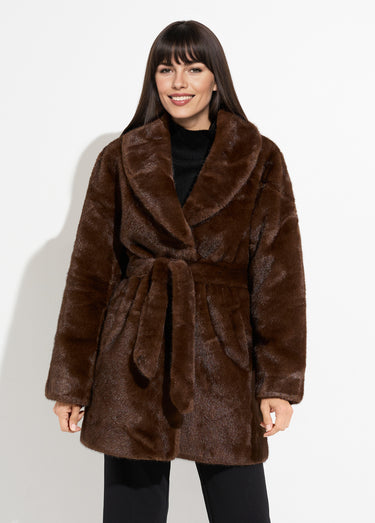 Manteau en fausse fourrure, col tailleur Chocolat