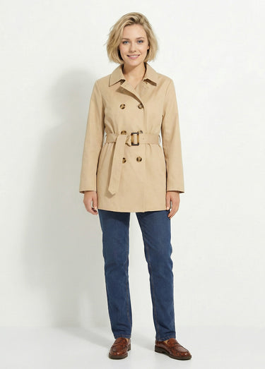 Trench court double boutonnage uni col pointu Beige