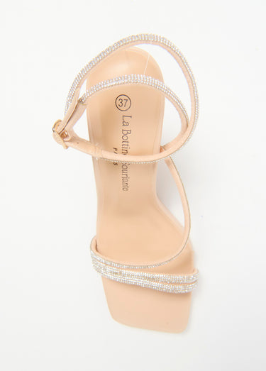 Sandales à strass avec talon haut Nude