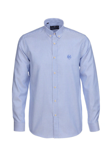Chemise rayée popeline, col américain Bleu