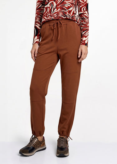 Pantalon large ceinture élastiquée maille crêpe unie Marron